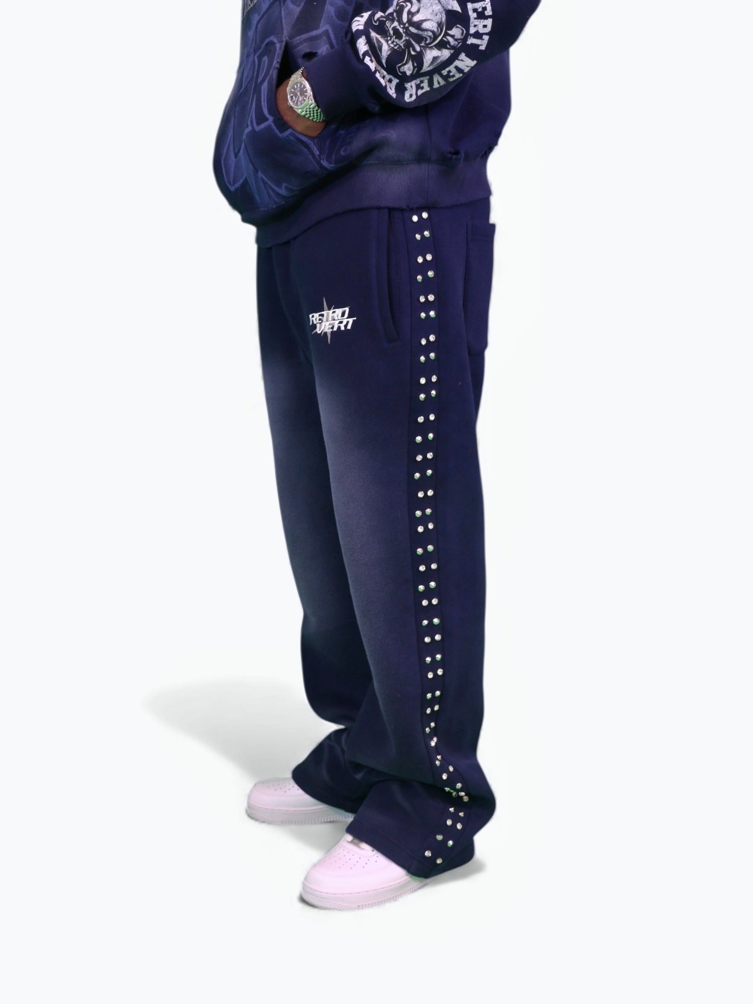 Relaxed Spiked Sweatpants - NAVY