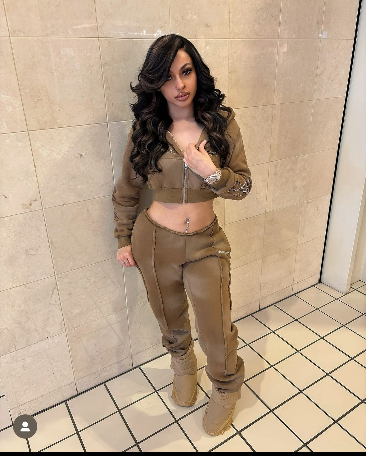 RETRO DISTRESSED CROPPED ZIP HOODIE SAND